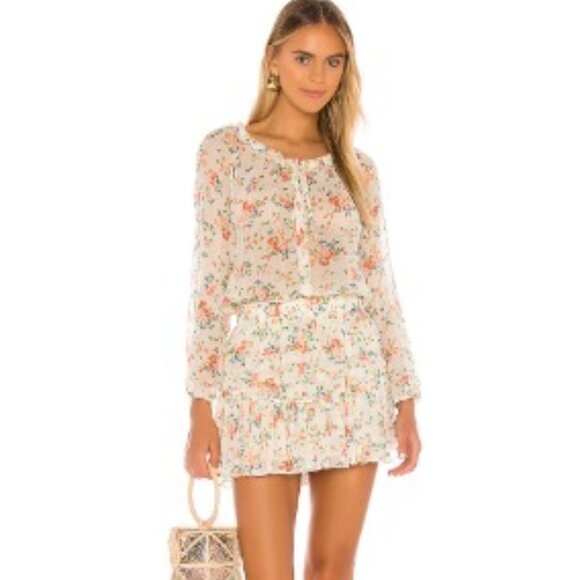 NWOT LOVESHACKFANCY Silk Popover Dress Ruffle in Floral Confetti (Size M) - Picture 5 of 9